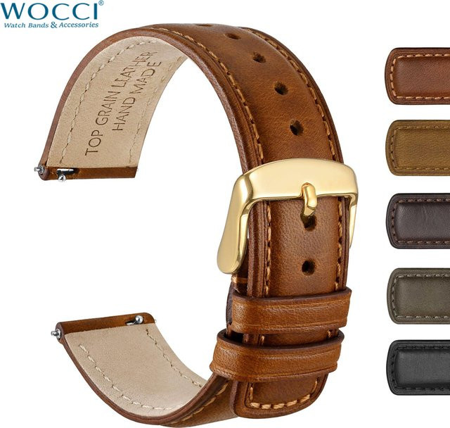 WOCCI Uhrenarmband Echtleder, Distressed Oil Wax, Edelstahl, Unisex - Bild 1