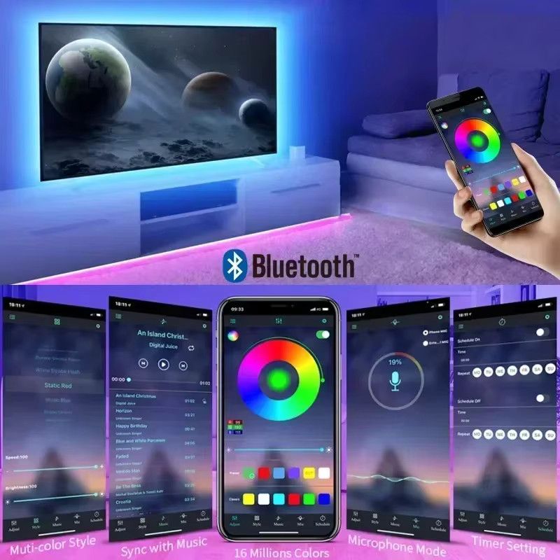 Saimili RGB LED Streifen mit SMD 5050 Dioden, USB 5V Hintergrundbeleuchtung mit App-Steuerung, Fernbedienung und Musik-Sync für dein TV und Gaming-Zimmer - Bild 3