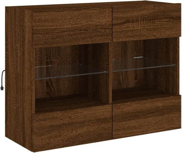 vidaXL TV-Wandschrank in Braun Eichen-Optik mit integrierter LED-Beleuchtung, modern und wandmontiert, B/T/H: 78,5 x 30,0 x 60,5 cm - Bild 1