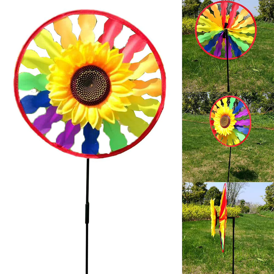 VIBRATITE Sonnenblumen-Windspiel bunte rotierende Garten-Windmühle in Mehrfarbig mit floralem Design - Bild 2