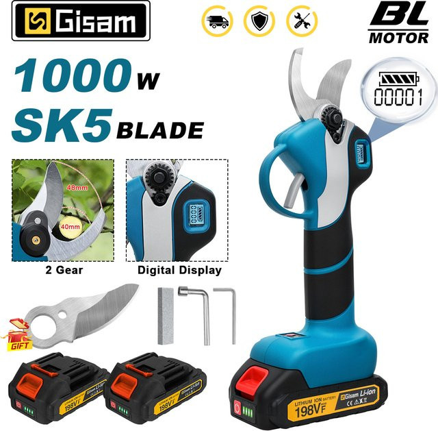 Gisam Bürstenlose elektrische Astschere für Makita LXT 18V Akku, kabellose Schneideschere für Obstbäume und Bonsai, Blau, 40mm Schnittkapazität - Bild 1