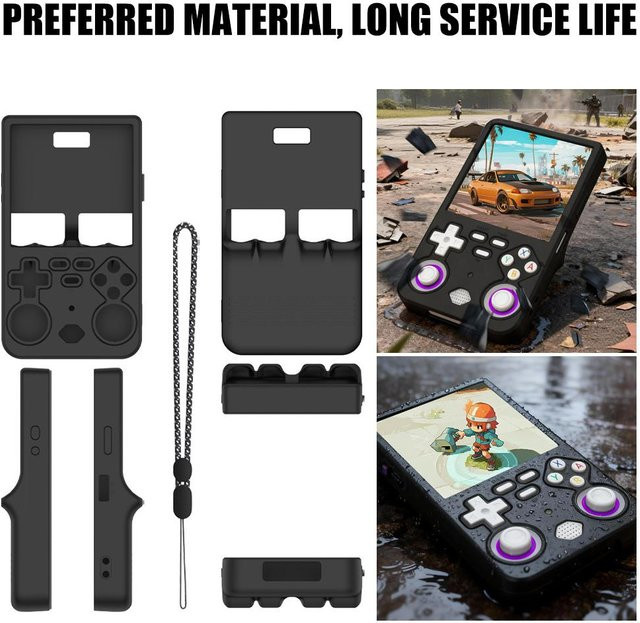Schutzhülle aus Silikon für die R36 Ultra Retro Handheld-Spielekonsole in Schwarz mit Anti-Fall-Lanyard - Bild 1