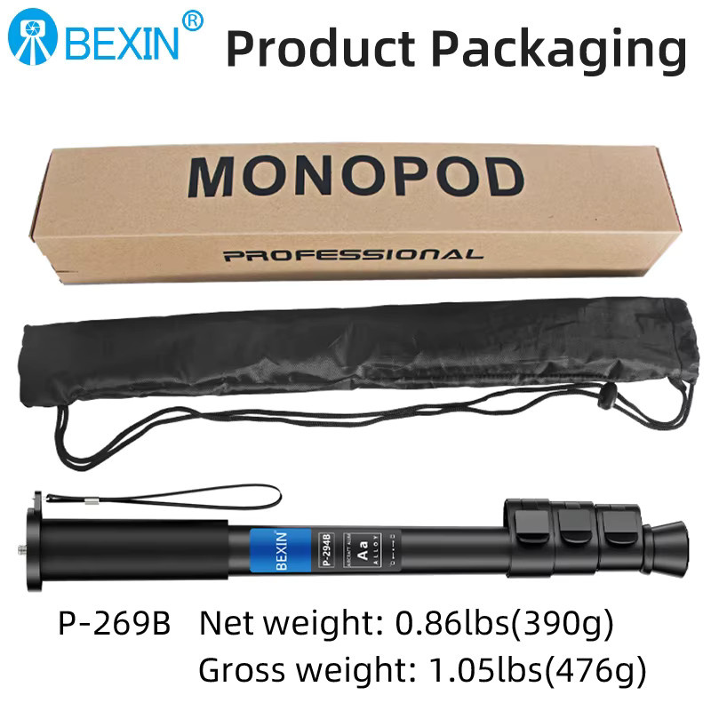 BEXIN P294B Leichtes Monopod aus Aluminium für DSLR Kameras, Schwarz, maximale Höhe: 145 cm, Traglast: 5 kg - Bild 4