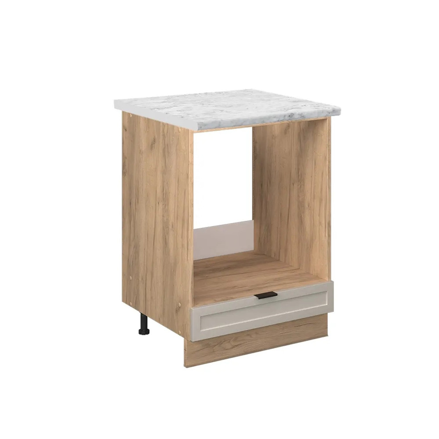 Vicco Herdumbauschrank Fame-Line in GrauBeige mit Marmor-Optik und Eiche Korpus, Breite: 60 cm, Höhe: 82 cm, Tiefe: 60 cm - Bild 2