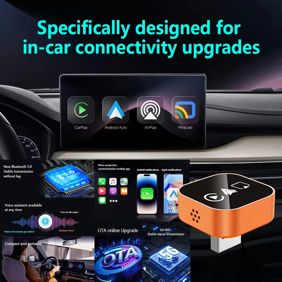 kebidumei 4-in-1 Bluetooth Adapter für CarPlay, Android Auto, AirPlay und Mirror Link in Schwarz - Bild 2