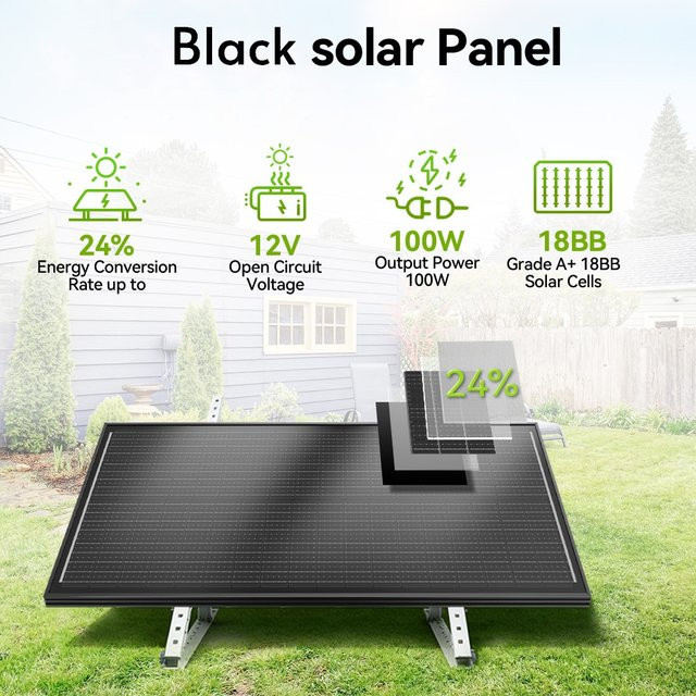 RVPOZWER Starres Monokristallines Solarpanel mit N-Typ 18BB Solarzellen, Schwarz, Wasserdicht für Camping, Wohnmobil und Haus - Bild 1