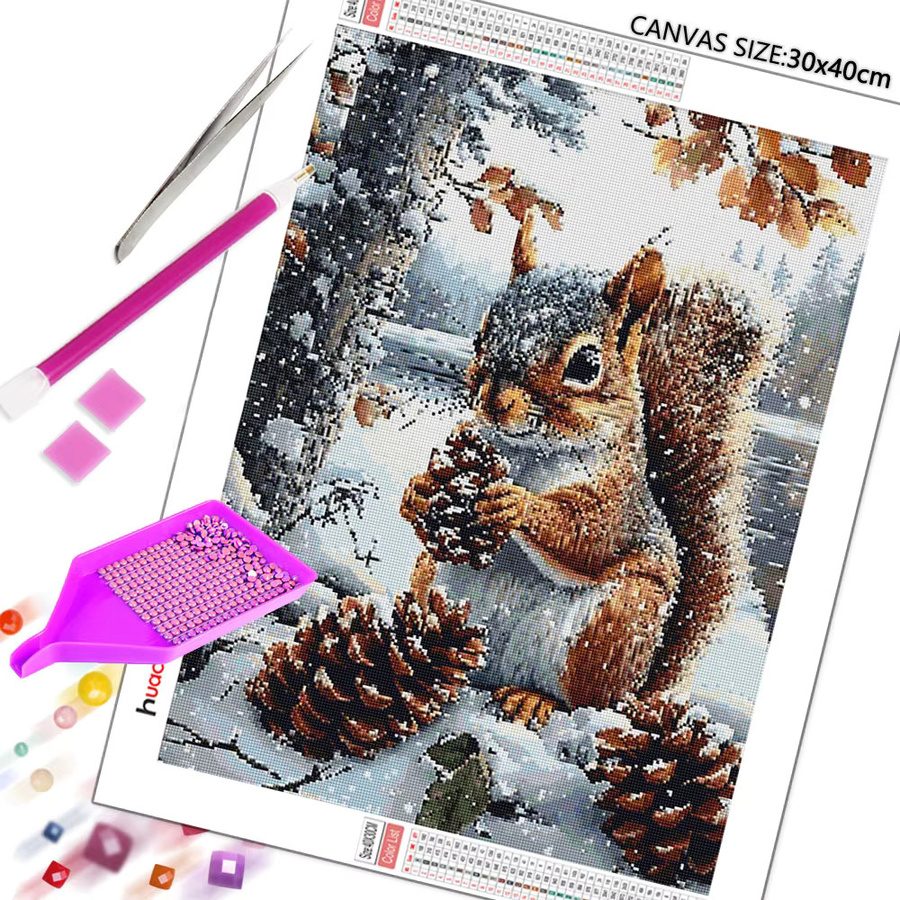 Huacan Diamant-Mosaik Set Eichhörnchen im Schnee, rund, mehrfarbig - Bild 2