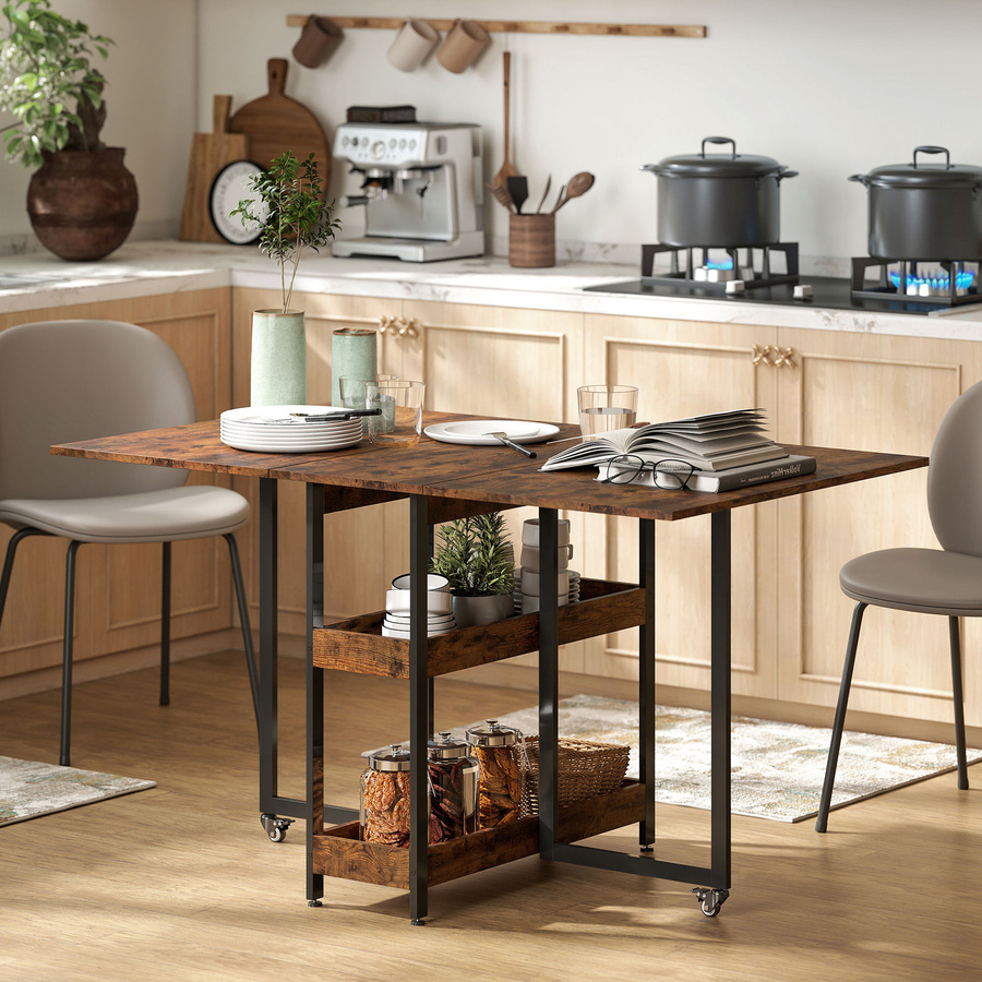 HOMCOM Klappbarer Esstisch mit 2 offenen Ablagen für 2-4 Personen, Mobiler Küchentisch in Rustikal-Braun, B/T/H: 133,4 x 80 x 75 cm - Bild 2