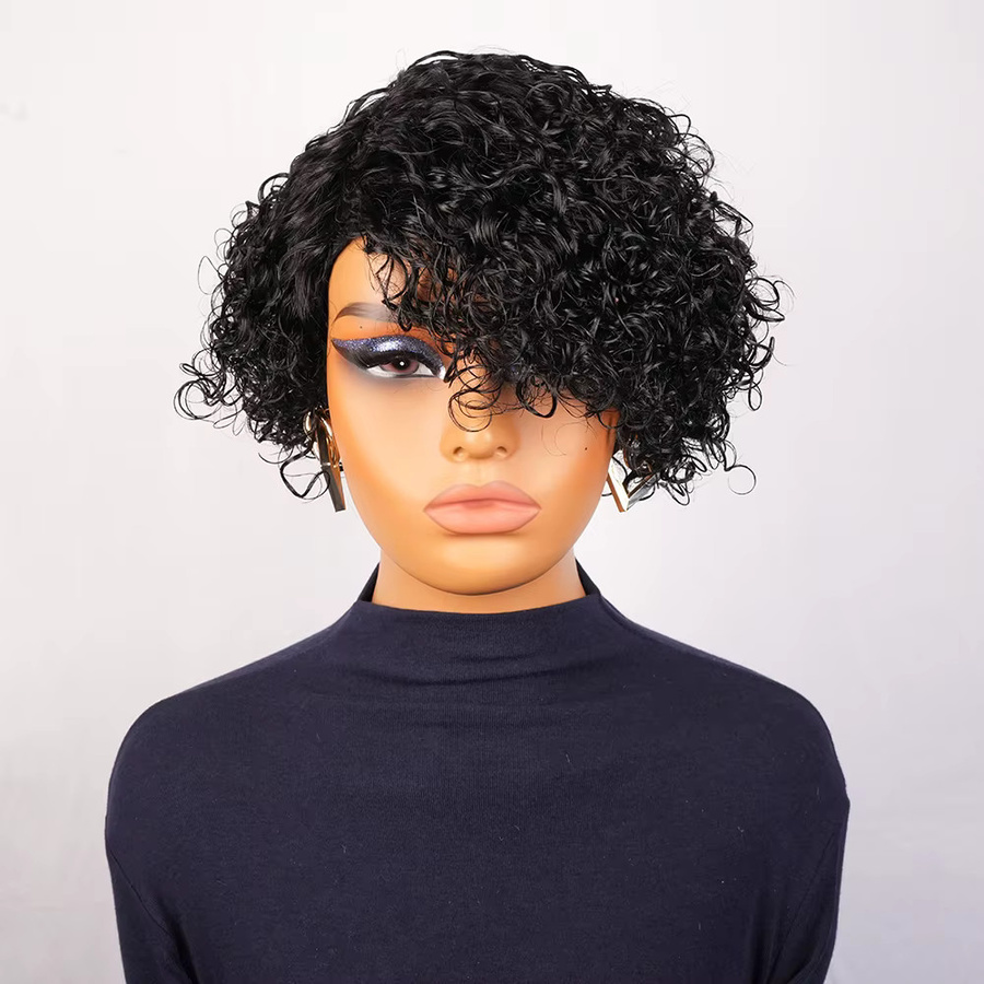 OYM HAIR Echthaar-Perücke, kurzer Pixie-Schnitt mit Pony, Damen - Bild 2