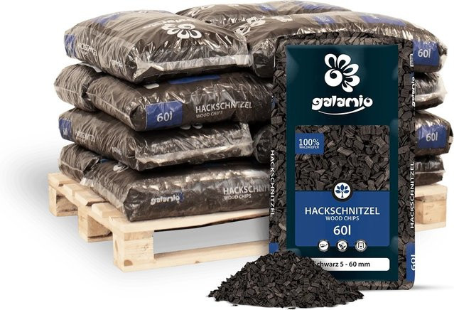 Galamio Holzhackschnitzel aus Kiefernholz Schwarz, 12 Säcke à 60 l mit insgesamt 720 l für Garten und Beete - Bild 1
