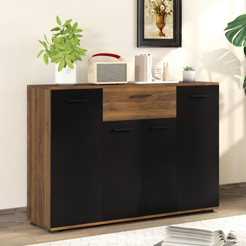 HOMCOM Buffet Wohnzimmerschrank mit 4 Schränken, Schubladen und verstellbaren Regalen, Braun und Schwarz, B/T/H: 120 x 35 x 85 cm, Aosom - Bild 2