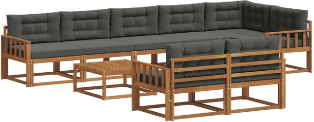 vidaXL Outdoor-Sofagarnitur 9-teilig aus Akazienholz mit Kissen in Anthrazit und Natur - Bild 1