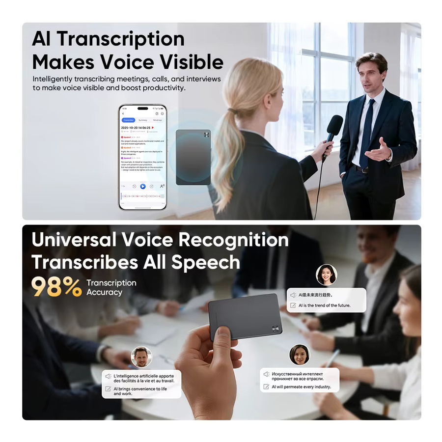 HONOR CHOICE KUMI AI Ultra-Dünner Rekorder mit 24-Stunden-Aufnahme und KI-Transkription für über 130 Sprachen - Bild 4