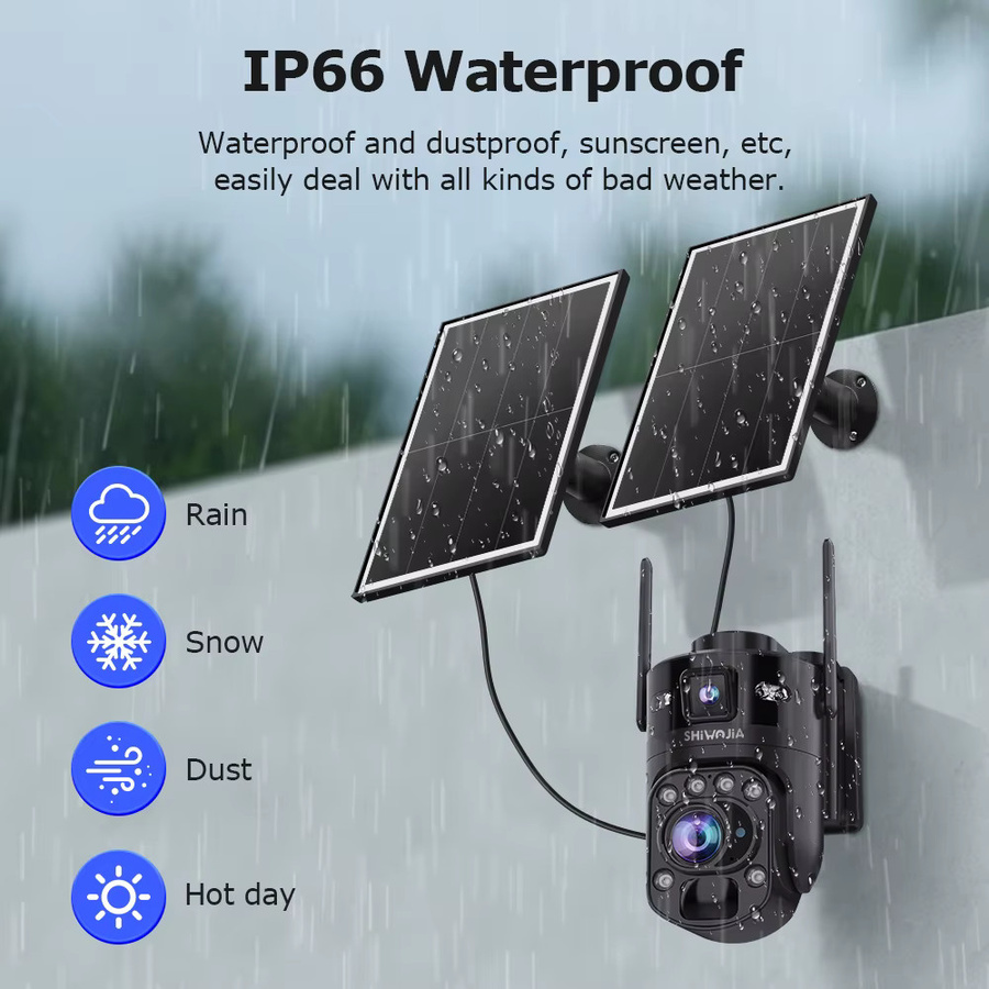 SHIWOJIA 4G Solarkamera mit 10MP Doppellinse, 60x Zoom, 360° Überwachung, 14W Solarpanel und PIR-Sensor, Schwarz - Bild 2