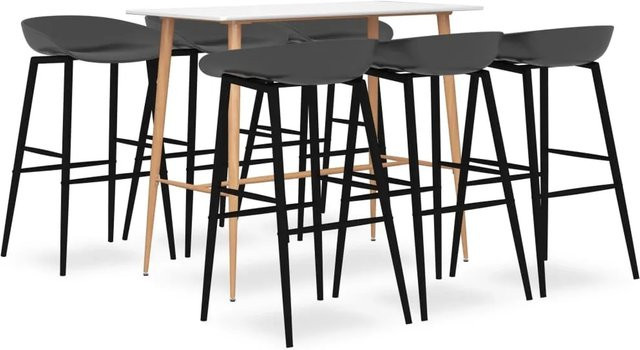 vidaXL 7-tlg. Bar-Set modern in Weiß und Grau mit Tisch und Stühlen aus MDF und Metall - Bild 1