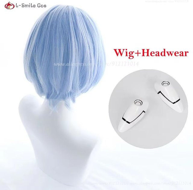 Rei Ayanami Cosplay Perücke, Kurz, Blau, Synthetisches Haar, Grau - Bild 1