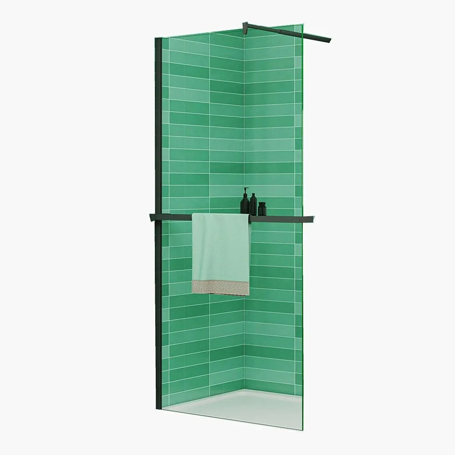 Duschparadies Walk-in Duschwand aus Klarglas mit NANO-Beschichtung und Duschregal, Farbe: Schwarz/Transparent, B: 80 cm, H: 200 cm - Bild 2