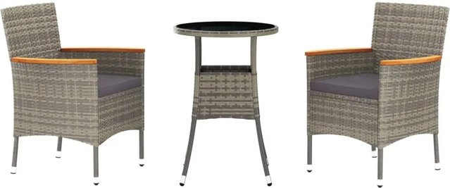 vidaXL 3-tlg Garten-Bistro-Set aus Poly Rattan mit Kissen in Grau Modell 4 - Bild 1
