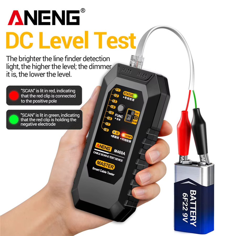 ANENG Netzwerkkabeltester M469A Netzwerkanalysator für RJ45 und RJ11 in Schwarz - Bild 3