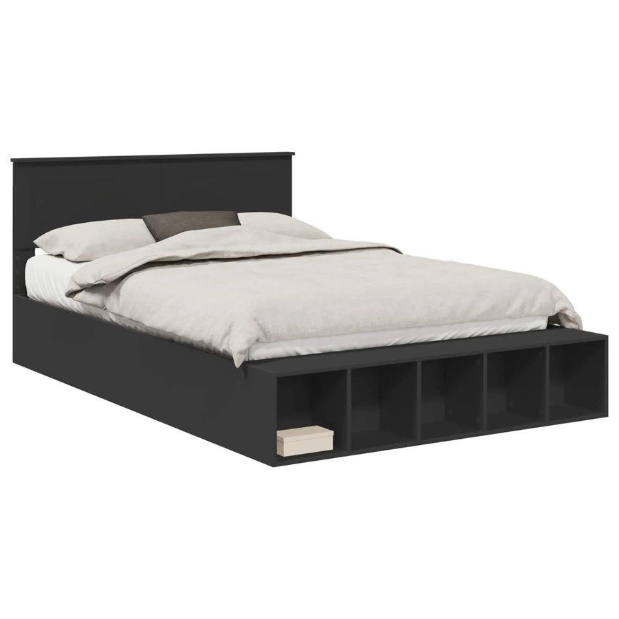 vidaXL Bettrahmen mit Regal in Schwarz, modern, aus Holzwerkstoff, B/T/H: 153 x 153 x 90 cm - Bild 2