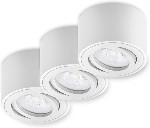 Oktaplex 3er Set Alu Aufbauspots Lile S schwenkbar mit LED-Modulen in Warmweiß 3000K, Farbe: Weiß - Bild 1