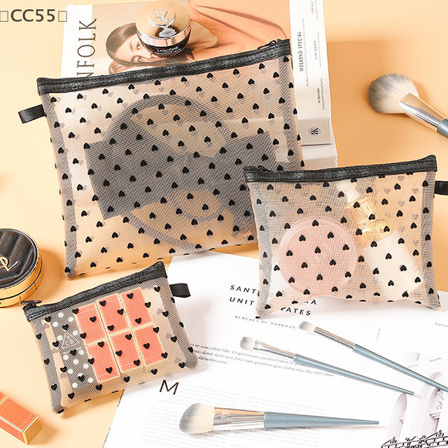 Gmarty MagaNylon-Mesh-Kosmetiktasche mit Reißverschluss in Herzform als multifunktionaler Kulturbeutel für Make-up, Lippenstift und Kleingeld - Bild 1
