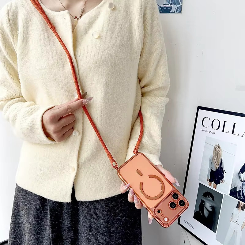 EHUIDE Magnetische Lanyard-Hülle für iPhone 13 14 15 16 17 Pro Max Plus, Stoßfeste Crossbody-Halskordel-Hülle mit transparentem Cover, Pink - Bild 3