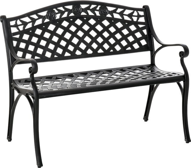 Outsunny 2-Sitzer Gartenbank aus Aluminium im Landhausstil mit Armlehnen, Schwarz, B/T/H: 102,5 x 61 x 84 cm - Bild 1