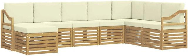 vidaXL Outdoor-Sofagarnitur 8-teilig L-Form aus Akazienholz in Weiß und Beige, B/T/H: 304 x 185,5 x 73 cm - Bild 1