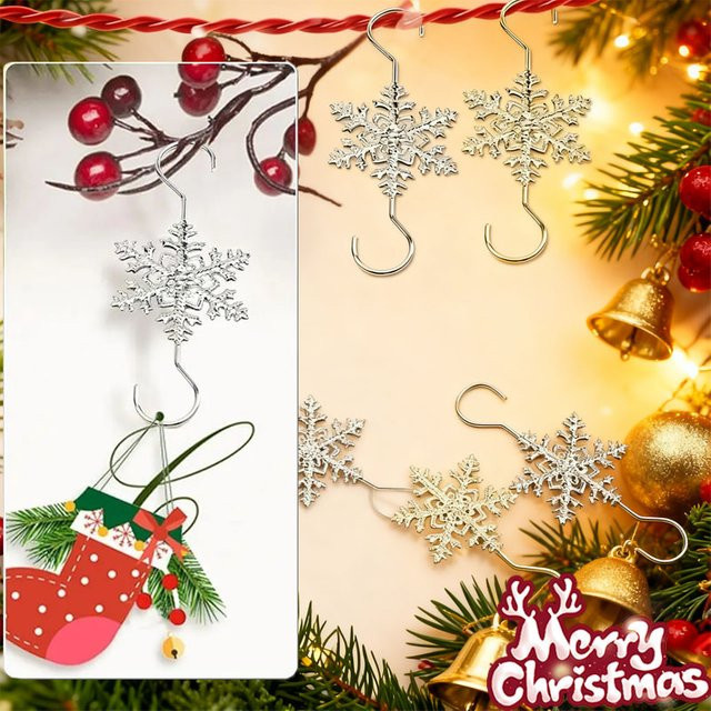 Silbernes Schneeflocken Ornament aus Metall als hängender Weihnachtsbaum-Haken zur festlichen Dekoration - Bild 1