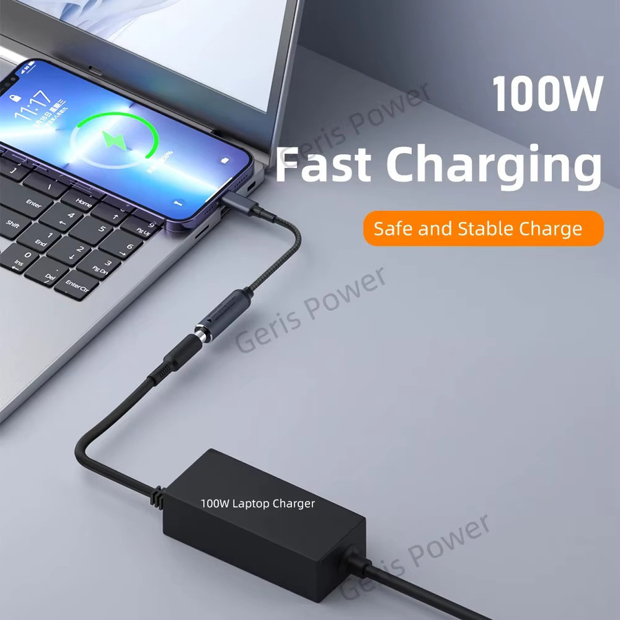 Geris Power USB C auf DC Netzteilkabel 100 W Schnellladekabel für Lenovo Dell HP Asus Laptop in Schwarz mit Anschlüssen 4,5 x 3,0 mm, 7,4 x 5,0 mm und 5,5 x 2,5 mm - Bild 3