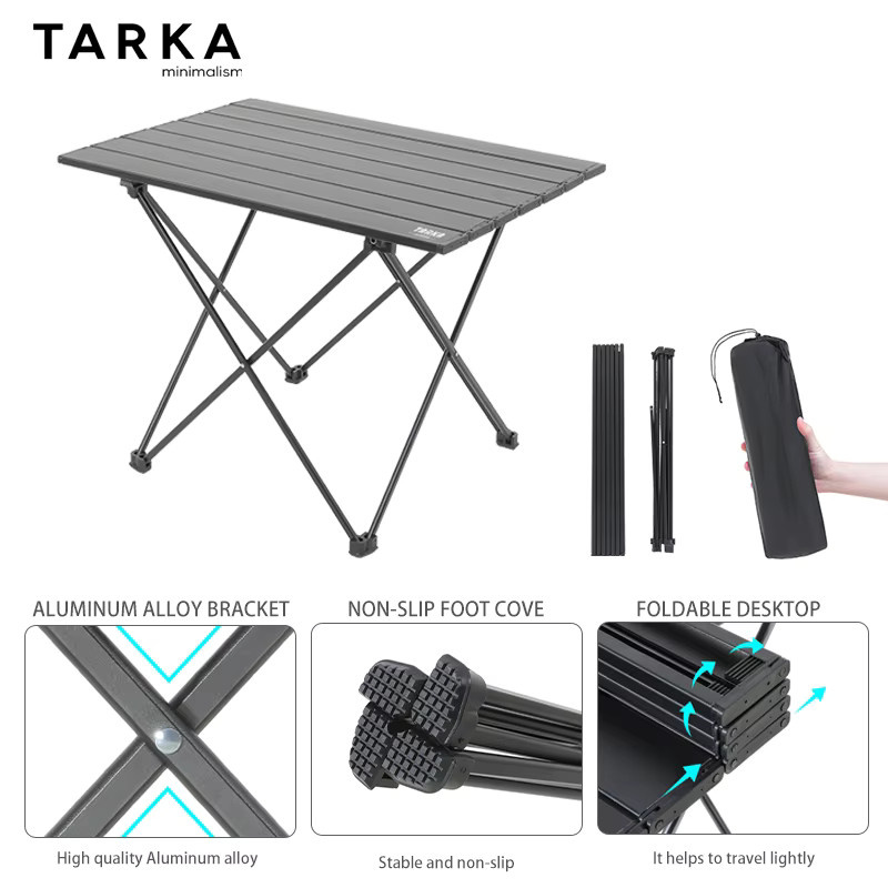 Tragbarer und zusammenklappbarer Aluminiumtisch von TARKA in Schwarz, ultraleichter Camping- und Picknicktisch für Garten, Angeln und Outdoor-Aktivitäten - Bild 3