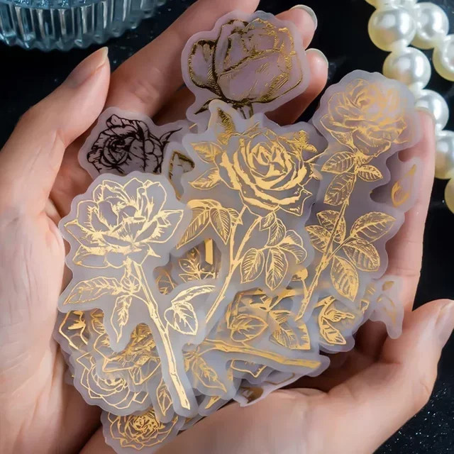 40 Blatt Retro Dekorationsaufkleber in Gold und Multicolour mit Pflanzen-, Blumen- und Feder-Motiven - Bild 1