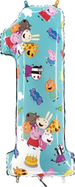 Grabo Folienballon Zahl 1 Peppa Wutz, Multicolor, Höhe: 66 cm - Bild 1