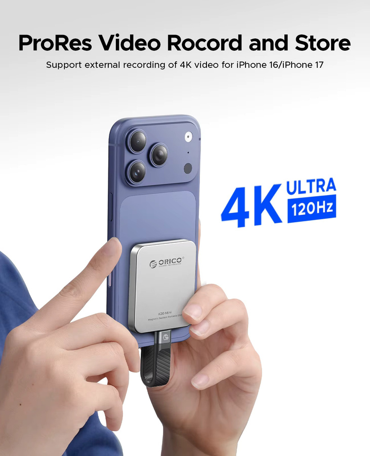 ORICO Mini magnetische externe SSD für iPhone 16 15 Pro/Max, 2000 MB/s, 4K ProRes HDR Aufnahme und Speicherung, tragbare Solid State Drive - Bild 4