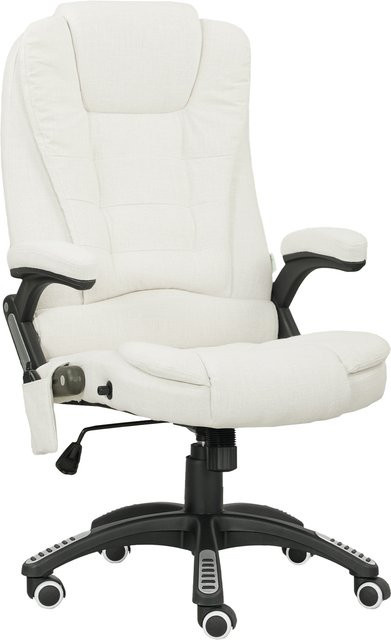 Vinsetto Bürostuhl mit Vibrationsmassage und Heizfunktion in Cremeweiß mit Leinenoptik - Bild 1