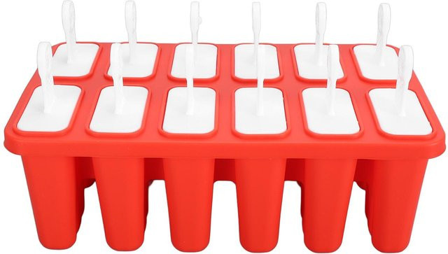 Koogeelife Eisformen aus Silikon mit 12 Fächern und 12 Stielen in Rot - Bild 1