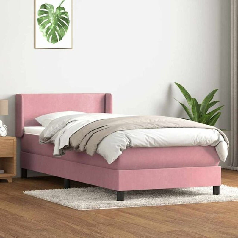 Vidaxl Boxspringbett mit Matratze in Rosa und Weiß aus Samt, B/L: 80 x 220 cm - Bild 1