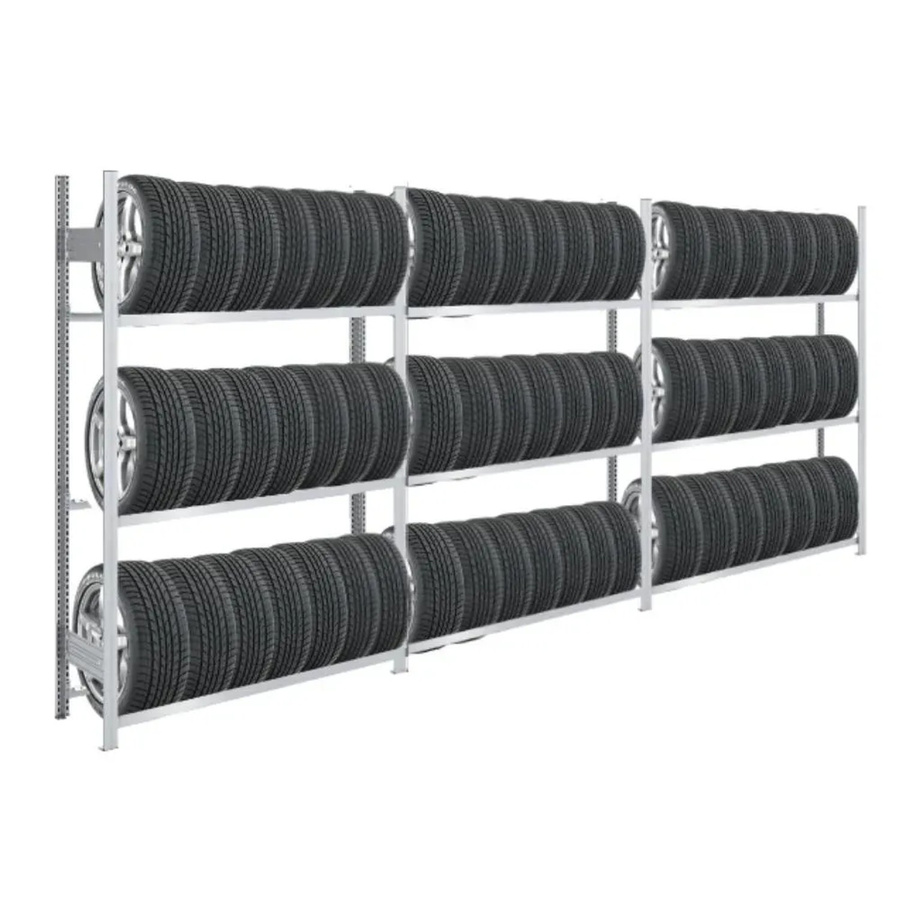 PROREGAL Tire Pro Reifenregal aus verzinktem Stahl, 3 Ebenen, H x B x T: 200 x 450 x 43 cm, Farbe: Silber - Bild 2