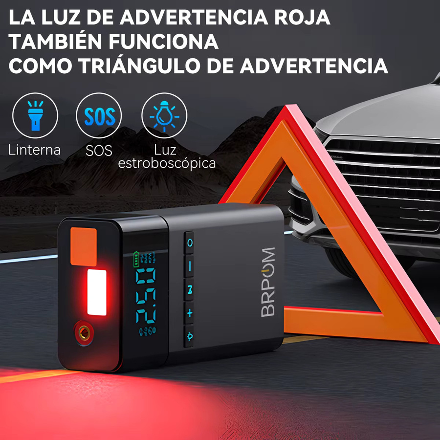 BSMOOM Auto-Starthilfe-Powerbank mit 150PSI Luftpumpe und 3-Modus-LED-Taschenlampe, 1500A Notfall-Starter für 12V Autobatterien, Schwarz - Bild 5