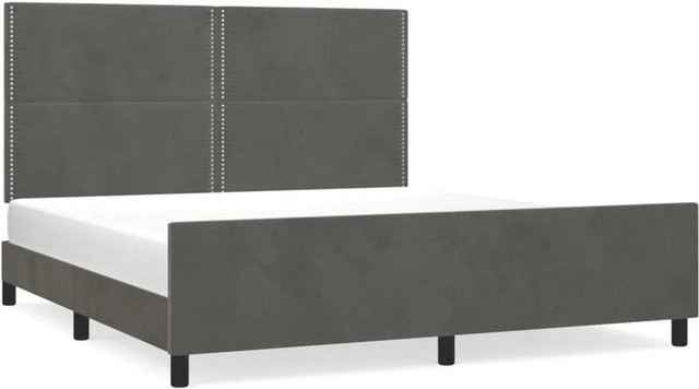 vidaXL Bettgestell mit Kopfteil aus Samt in Dunkelgrau, B/T/H: 160 x 200 x 128 cm (Breite: 160 cm, Höhe: 128 cm, Länge: 203 cm) - Bild 1