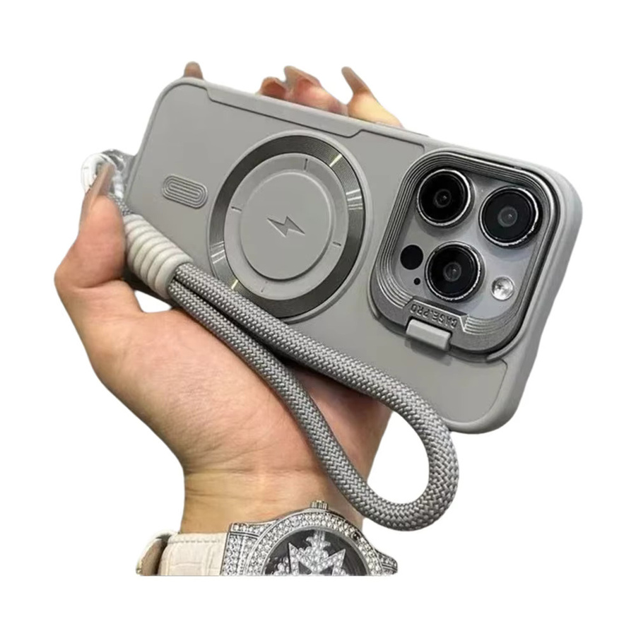 NUCWIN Magnetische Schutzhülle mit Flip-Up-Linsenhalterung und Armband-Lanyard für iPhone, erhältlich in Grün und Grau - Bild 2