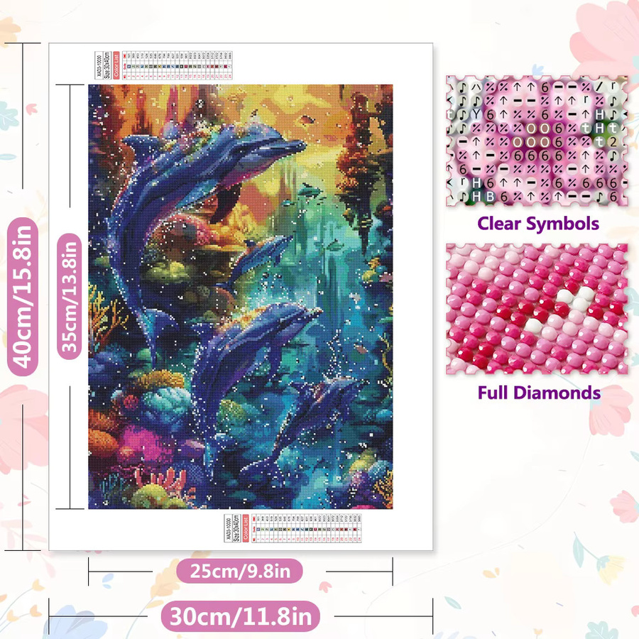 EverShine DIY Diamant Malerei Delphin 5D Mosaik Set mit Full Round Steinen in Multicolor für Erwachsene und Anfänger zur Wanddekoration - Bild 2