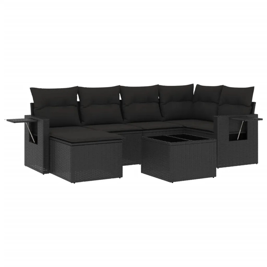 vidaXL 7-teilige Garten-Sofagarnitur in L-Form aus schwarzem Poly-Rattan mit wetterfesten Kissen und pulverbeschichtetem Stahlgestell - Bild 2