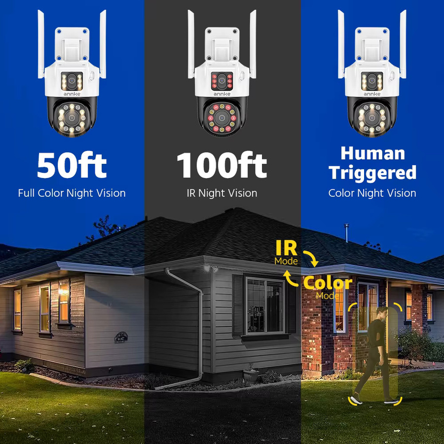ANNKE 6MP Dual-Objektiv Outdoor Wireless WiFi Sicherheit PT Kamera mit rot-blau blinkenden Lichtern, Sirene, Smart Dual Licht und Zwei-Wege-Audio - Bild 4