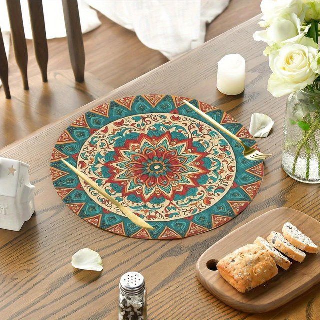 VIKAMA 4-teiliges Set exotische Mandala-Tischsets in Rot und Blau mit aufwendigen Mustern - Bild 1