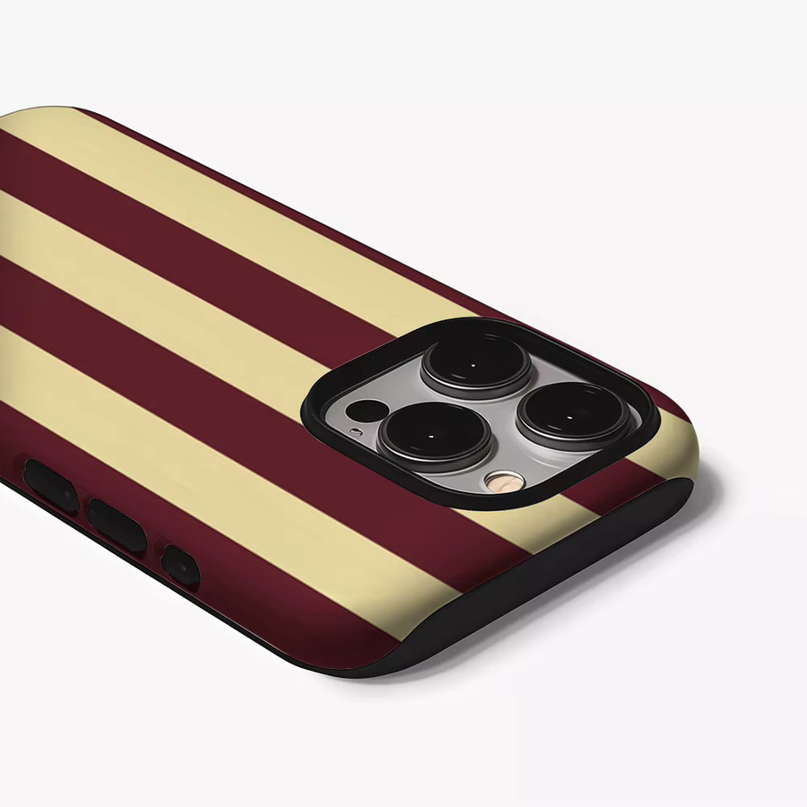 Potdemiel Handyhülle mit Streifen-Design in Burgunderrot und Beige für iPhone 17, 16, 15, 14, 13 Pro Max Plus mit doppellagiger Rückseite - Bild 3
