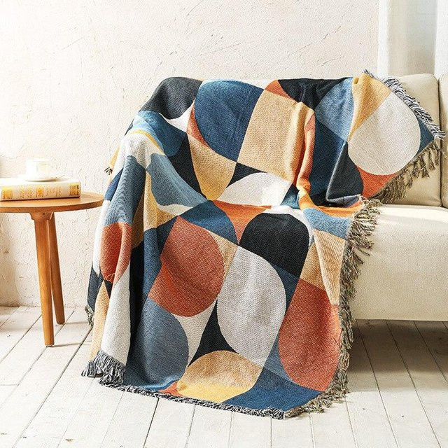 Onlyly Boho Überwurfdecke mit Quasten, doppelseitig kariertes Design in Multicolour, B/B: 90 x 210 cm - Bild 1