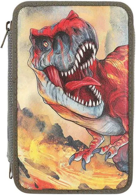 Depesche 3-Fach Federtasche Dino World mit 3D-Effekt in Grün und Olivfarben, B: 20 cm, H: 13 cm - Bild 1