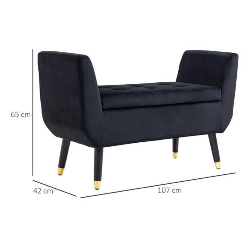 HOMCOM Sitzbank als Sitztruhe mit Stauraum aus Samt und Polyester, Schwarz, B: 107 cm, T: 42 cm, H: 65 cm - Bild 4